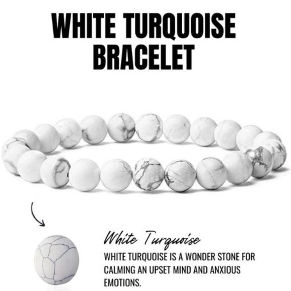 Hand Crafted Jewelry - 10mm White Howlite/Turquoise Round Stretch Bracelet